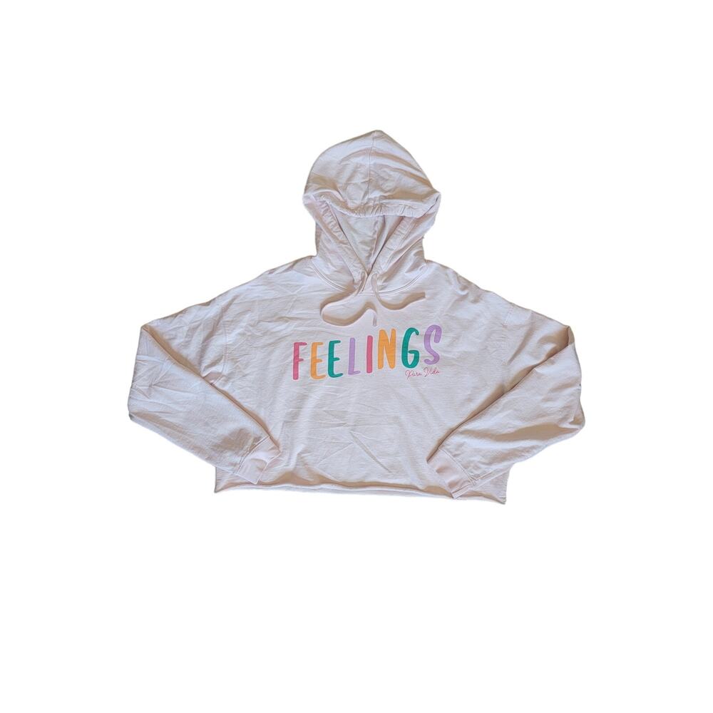 Pura Vida "Feelings" Cotton Cropped Boxy Soft Pastel Pink Pullover Hoodie Size L